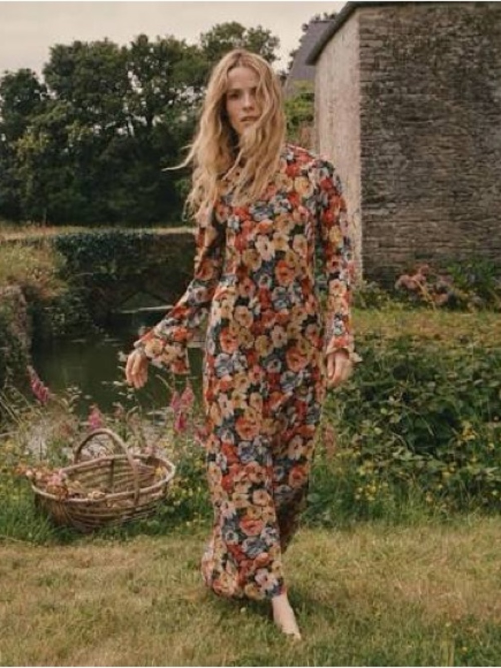 Doen Musetta Floral Long Sleeve Maxi Dress in Multi Floral - 100% Silk